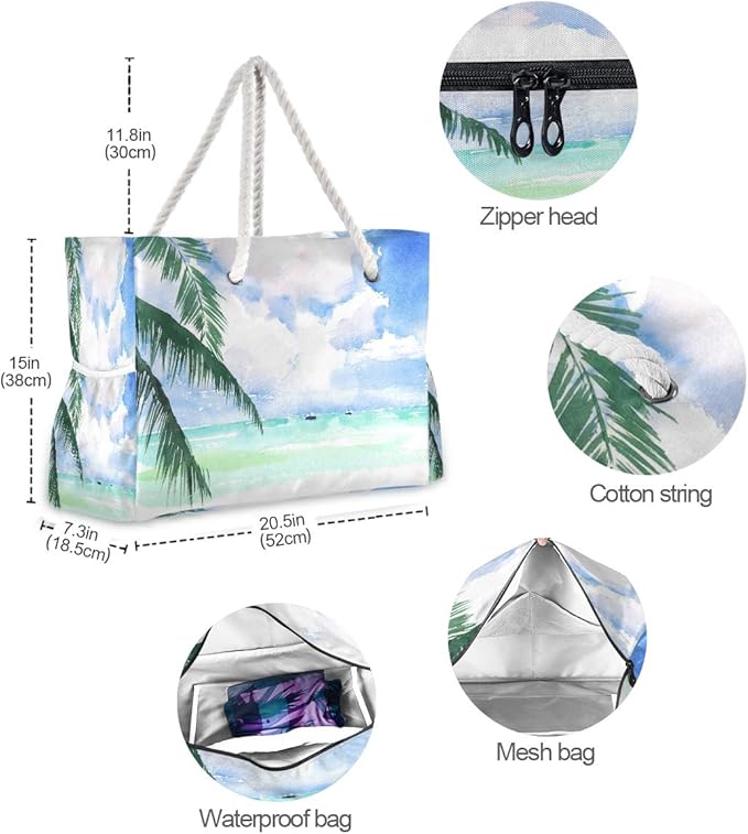 senya Large Beach Shoulder Bags Canvas Tote Water Resistant for Gym Travel Daily