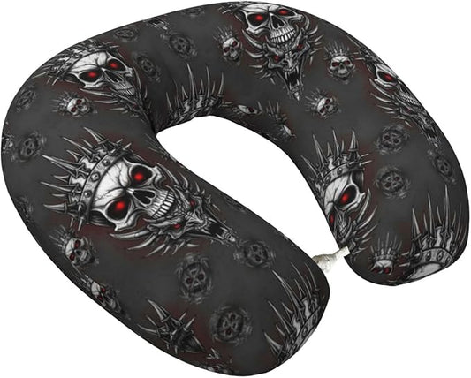 Breathable Neck Pillow for Sleeping Rest Nap King Cool Skull Dragon Tattoo Art, Airplanes/Car/Home Memory Foam Travel Cushion with Polyester Cover Washable for Women Men