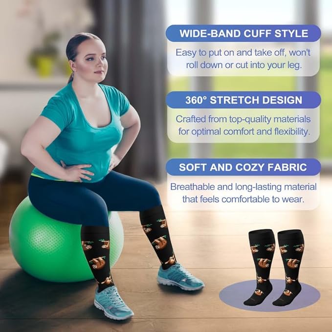 LEVSOX Plus Size Compression Socks for Women Men Wide Calf Extra Large 15-20 mmHg Knee High Sock for Nurses Pregnant Travel