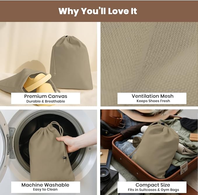 LFH Cotton Rich Shoe Storage Bags with Drawstring, Dustproof Breathable Reusable Organizer, Perfect For Travel, Dorm, Hotel, College, Gym, Easy to Carry Machine Washable 12"x17" (Pack of 2) - Chambray