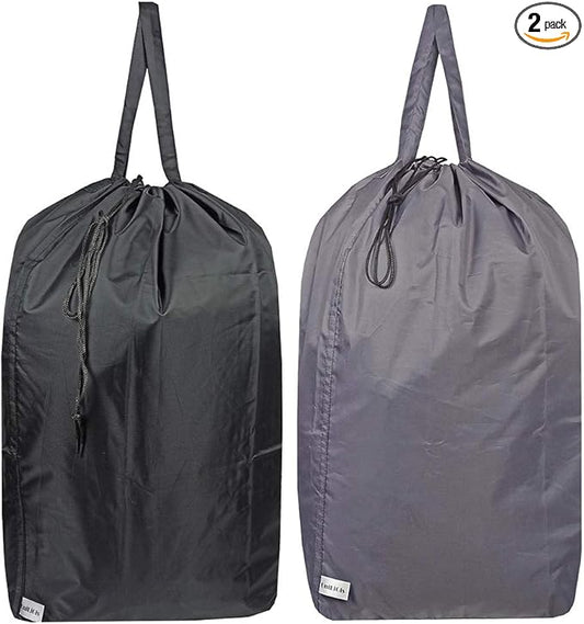 Washable Travel Laundry Bag with Handles and Drawstring, Heavy Duty Large Enough to Hold 3 Loads of Laundry, Fit a Laundry Basket or Clothes Hamper, 27.5x34.5 in,Grey and Black