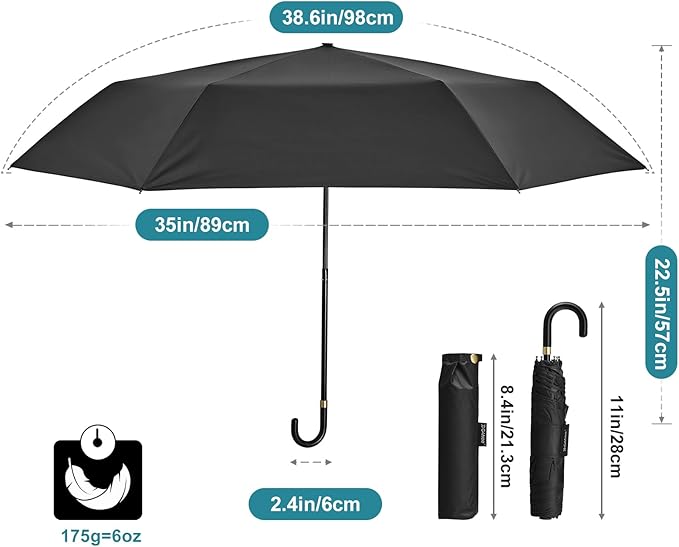 G4Free Mini Travel Umbrella UPF 50+ Ultralight Slim UV Protection Parasol, Windproof Compact Umbrella for Sun & Rain, Portable with J Hook Curved Handle Japanese Style for Women