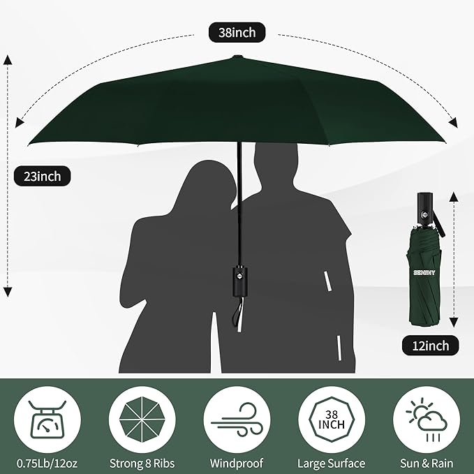 Seniny Windproof Travel Umbrella, Automatic Umbrellas for Rain, Portable & Compact Umbrellas for Backpack, Strong UV for Protection, Folding Small Sun Umbrella for Car, Walking