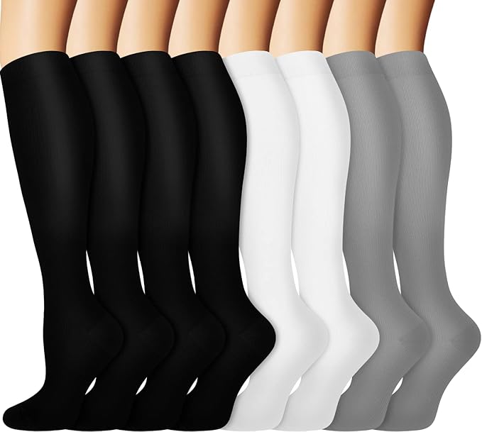 Graduated Copper Compression Socks for Men & Women Circulation 8 Pairs 15-20mmHg - Best for Running Athletic Cycling