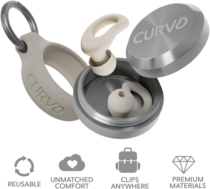 CURVD Everyday Earplugs + Case Clip Bundle, The Perfect earplug for Sleep, Travel, Noise Sensitivity/canceling + Case Clip Package Portable Waterproof Container & Silicone Sleeve for Ear Plugs(Honey)