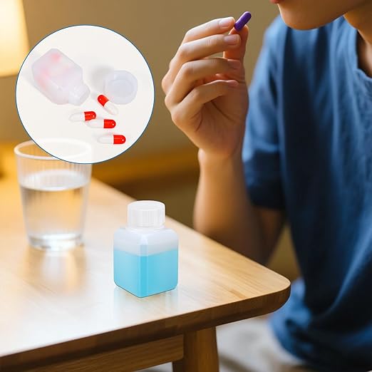 1oz Leak Proof Plastic Bottles with Caps, Laboratory Reagent Bottle, Reusable Small Pill Storage Containers for Travel, Classrooms, Home (3 pack white, 3 pack translucent)