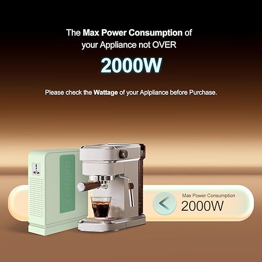 2000W Step Up Transformer 110v to 220v Converter, Heavy Duty Voltage Converter 110v to 220v with Dual Outlets, Overload Protection & Ultra-Quiet Design for Home Appliances, Light Green