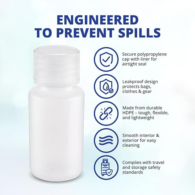 United Scientific™ Leak Proof Travel Bottles for Toiletries - 3 Oz Travel Bottles with Lined Polypropylene Lid - TSA Approved Bottle for Liquids, Clear Small Bottle, Pack of 6