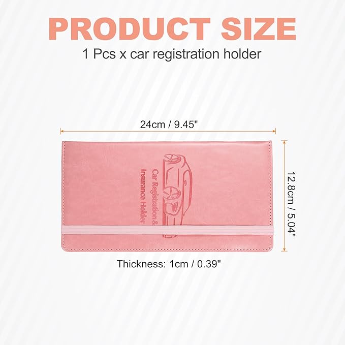 HARFINGTON Car Registration and Insurance Holder 9.45" x 5.04" PU Leather Vehicle Glove Box Organizer Storage Accessories Men Women Car ID Holder for License ID Card Bank Card, Pink