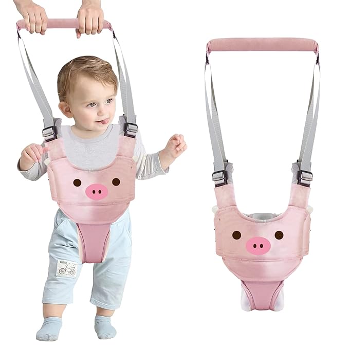 Baby Walking Harness Handheld Baby Walker Assistant Belt Adjustable Toddler Infant Walker Harnesses Standing Up Walking Learning Helper with Detachable Crotch for 9-24 Month (Pink Pig)