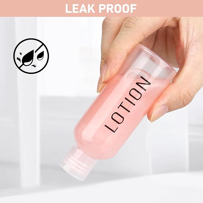 Travel Bottles for Toiletries 3.4oz/100ml 4 Pack TSA Approved Leak-Proof Travel Size Containers Squeezable Empty Plastic Toiletry Bottles Pre-printed Shampoo, Conditioner, Body Wash (Clear)