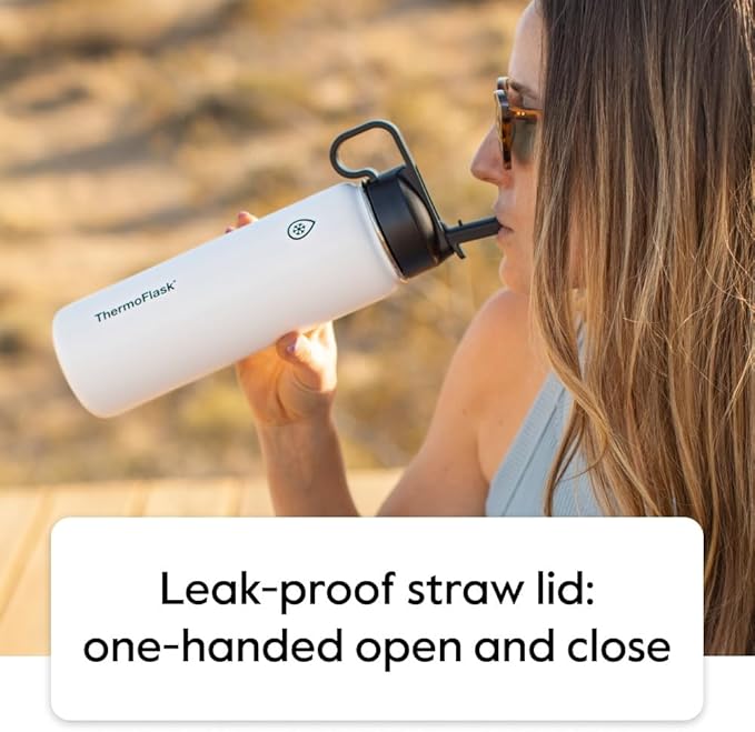 ThermoFlask Bottle with Spout Lid - Stainless Steel Water Bottles with Double-Wall Insulation & BPA-Free Spout Lids - Leak-Proof Reusable Bottles & Lids - 40 oz, Superior Blue / Mauve (2 Pack)