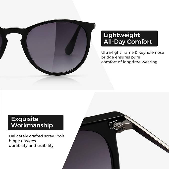 SUNGAIT Premium Vintage Round Sunglasses for Women Men Classic Retro Trendy Style