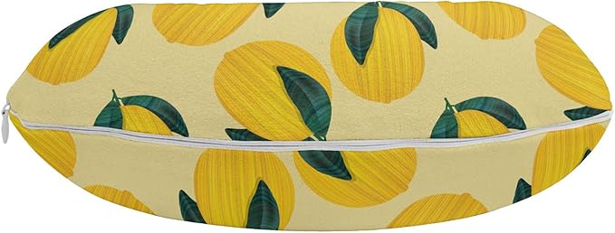 Ambesonne Garden Art Travel Pillow Neck Rest, Close-Up Graphic Lemon Images with Leaves Illustration Limes Print, Memory Foam Traveling Accessory for Airplane and Car, 12", Jade Green and Mustard