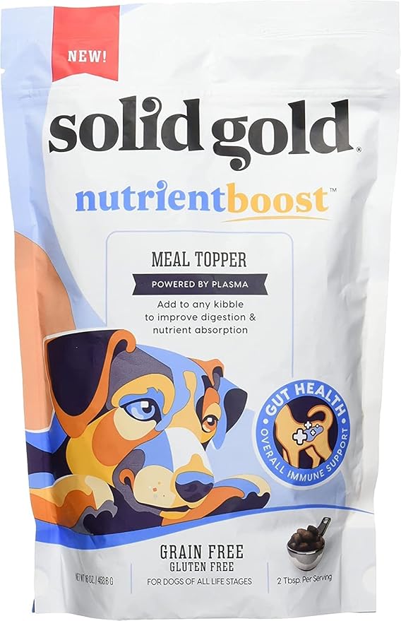Solid Gold Stress & Anxiety Calming Chews 120ct & Food Topper Kibble for Dogs Plasma Powered High Protein Meal Topper 1 LB