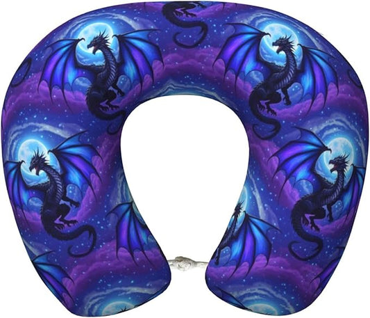 Travel Pillow for Boys and Girls, Comfortable Neck Chin Head Support Cushion Purple Fly Dragon, Comfortable for Airplanes Car Sleeping Rest