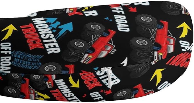 Stylish U Shaped Travel Neck Pillow Memory Foam Chin Support Monster Truck Car Red Black, Breathable Washable Cover for Airplane Car Office Decor