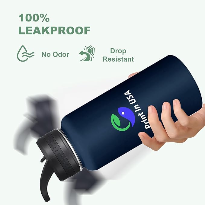 Personalized Custom Water Bottle Print in USA 32oz Stainless Steel Double Wall Coffee Cup with Lid & Straw Insulated Tumbler with Colorful Text Logo Photo 25Pcs