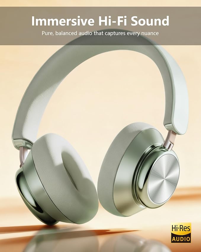 Wentronic Y03 Bluetooth Headphones Wireless Active Noise Cancelling Over Ear Headphones 48 Hours Playtime High Sound Quality 6 EQ Music Mode Headphones with Soft Ear Cushion - Green