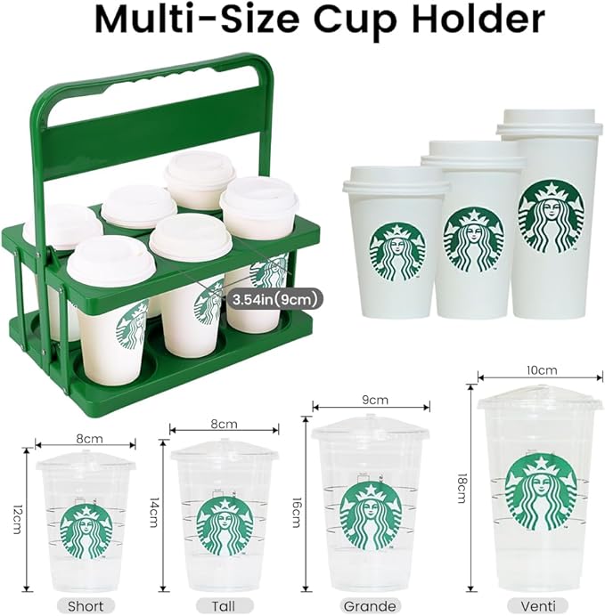 musbus Reusable Drink Carrier with Handle for Delivery Drivers, Portable Cup/Coffee Holder Accessories for Delivery, Foldable Drinks Caddy with Tray, Car Durable Plastic Festive Bottle, Vacation