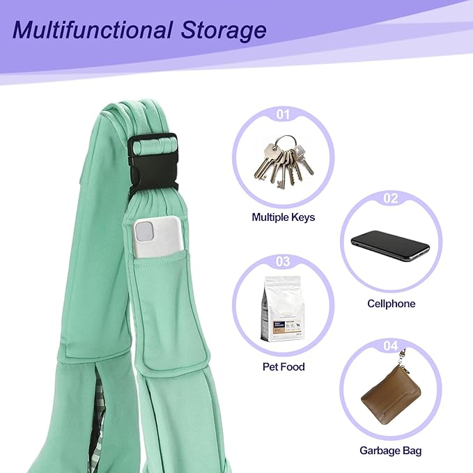 PETAXCELL Dog and Cat Sling Carrier Up to 16.5 Lbs, Hand-Free Reversible Pet Sling Carrier with Adjustable Strap and Pocket, (Green, 1 Pcs) Intended for Hiking/Camping/Traveling
