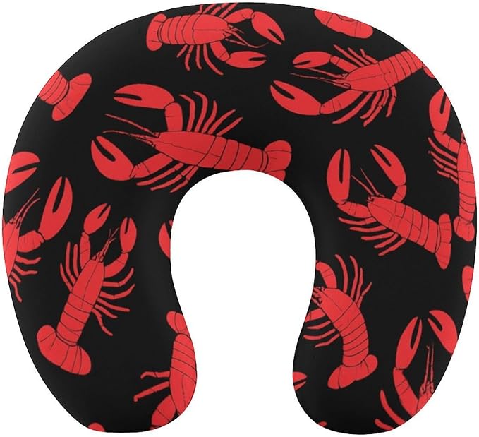 Soft Polyester Compact Neck Pillow, Red Lobster Black Art U-Shaped, Cervical Support for Home Car Travel Sleep, Machine Washable Comfort Design