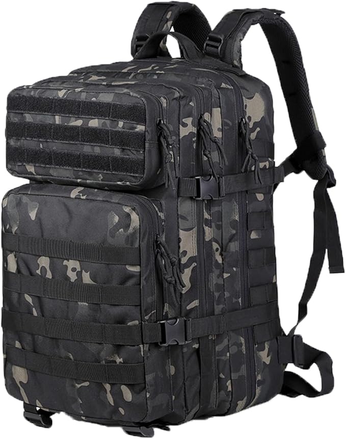 56L Tactical Backpack, Military Molle Backpack Army 3 Day, Waterproof Durable Hiking Rucksack for Men, 24H Outdoor Survival Bug Out Bag for Camping, Travel, Hunting, Camouflage Black