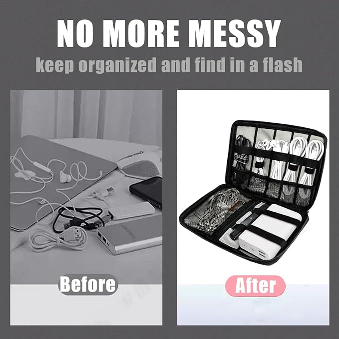 Travel Cable Organizer Pouch Electronic Accessories,Travel Essentials,Cord Organizer Storage Bag For Cord, Charger, Phone, Earphone,SD Card,Black