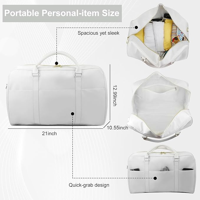 Travel Duffle Bag for Women & Men - Weekender Overnight Bag, Large Carry-On Gym Bag, Sports Duffel, Hospital Bag, Yoga Tote,Work Bag & Trolley Sleeve (White)
