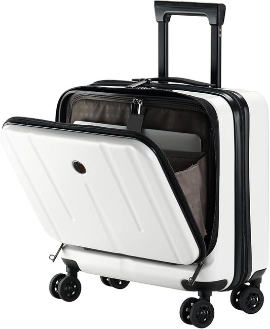 16 Inch Carry On Luggage with 2 Compartments for 14” & 15” Laptop, 16.14*8*17.12” Rolling Briefcase, Lightweight Hardshell ABS+PC Suitcase with Spinner Silent Wheels, for Business Trip, Milky White