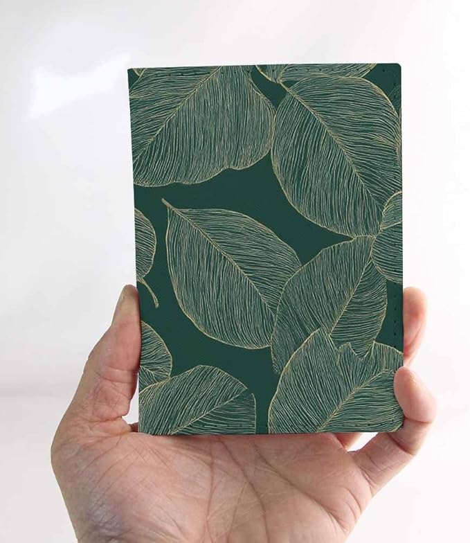 Art Palm Passport Holder for Travel Golden Split-leaf Philodendron Plant PU Leather Passport Cover Wallet Cute Passport Card Holder for Women and Men