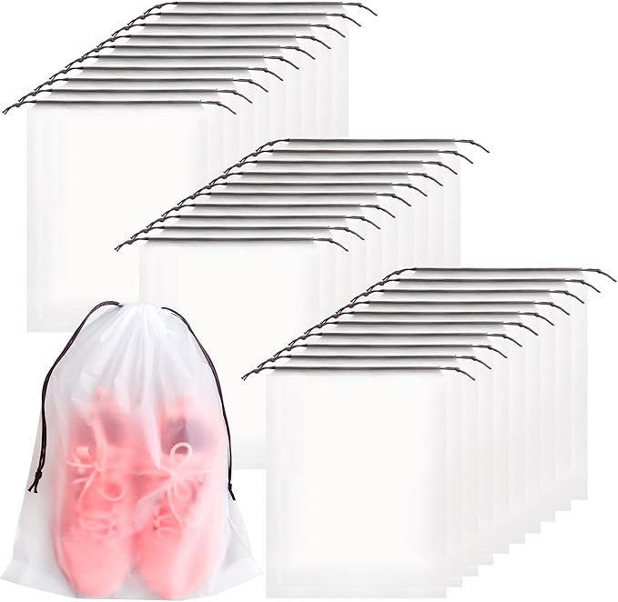 100 Pcs Translucent Shoes Bags for Travel,Large Clear Shoe Organizers,Drawstring Storage Bags with Rope for Men and Women (11.8 x 15.7 Inches)