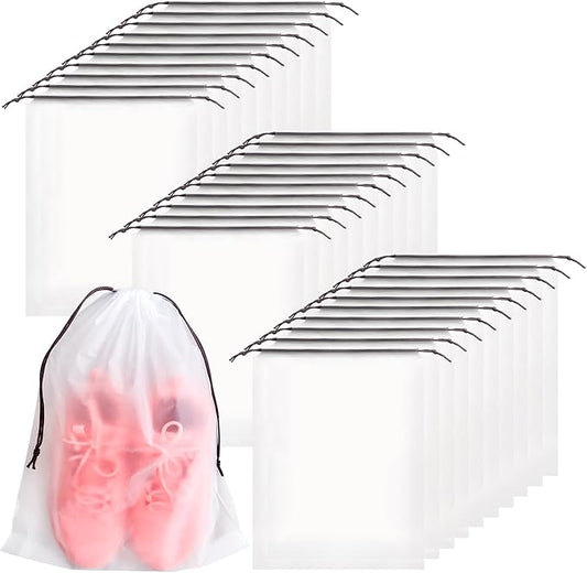 100 Pcs Translucent Shoes Bags for Travel,Large Clear Shoe Organizers,Drawstring Storage Bags with Rope for Men and Women (11.8 x 15.7 Inches)