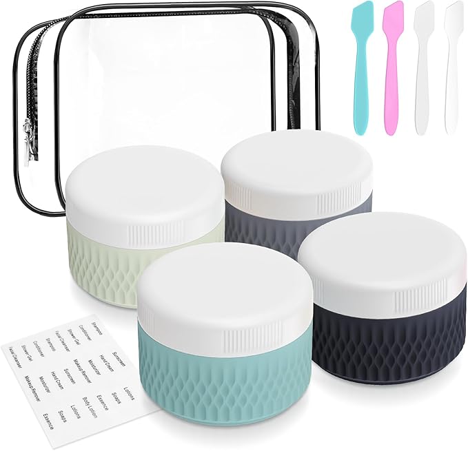 BPA Free Silicone Cream Jars - TSA Approved 3oz Travel Size Containers, Leak-proof with Lid for Cosmetic, Face, Hand, Body Glitters