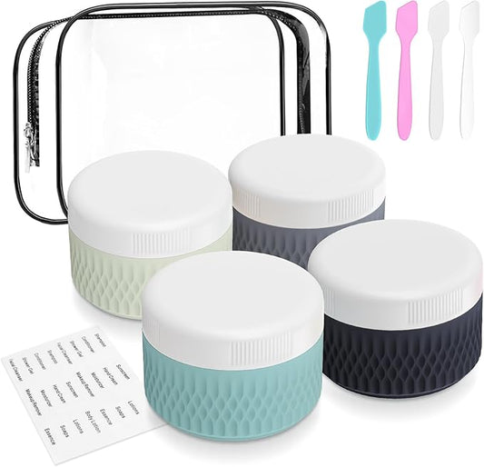 BPA Free Silicone Cream Jars - TSA Approved 3oz Travel Size Containers, Leak-proof with Lid for Cosmetic, Face, Hand, Body Glitters