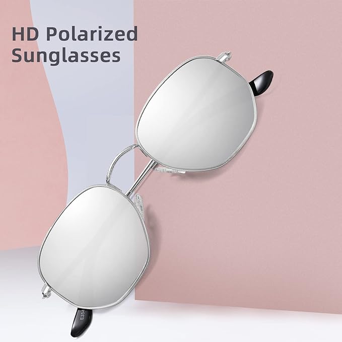 MEETSUN Polarized Hexagon Sunglasses for Women Men Polygon Square Sun Glasses UV400 Protection Metal Frame