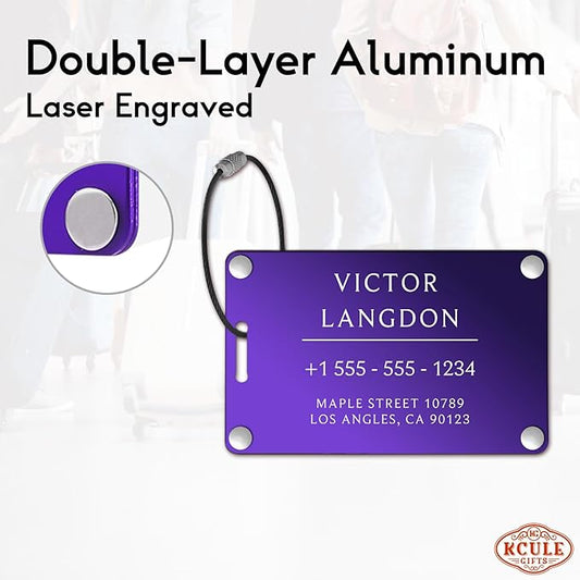 Luggage Tags for Suitcases 4 Pack: Personalized Luggage Tags for Backpacks & Bags Tags with Coustomizable Texts (Purple)