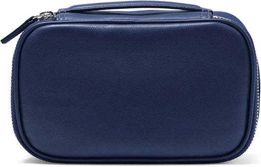 Leatherology Navy Blue Small Travel Organizer – Full-Grain Leather Tech & Toiletry Case with Zipped Mesh Pocket, Elastic Loops & Water-Resistant Lining