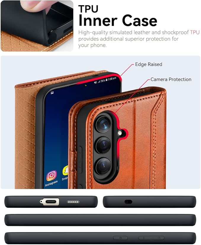 OCASE Compatible with Galaxy S25 Plus Wallet Case, PU Leather Flip Folio Case with Card Holders RFID Blocking Kickstand [Shockproof TPU Inner Shell] Protective Phone Cover 6.7 Inch 2025, Retro Brown