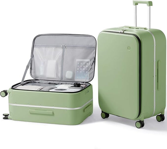 mixi 26 Inch Large Checked Luggage PC Hard Shell Suitcase Top Opening Aluminum Frame Travel Suitcases with Wheels, Avocado Green
