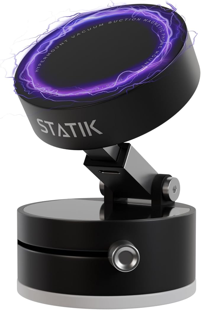Statik HyperMount® Vacuum Phone Mount - Magnetic Phone Holder, Vacuum Seal Car Phone Mount, Use It on Smooth Surfaces, Compatible with Apple MagSafe, Magnetic Rings Included for Android Devices