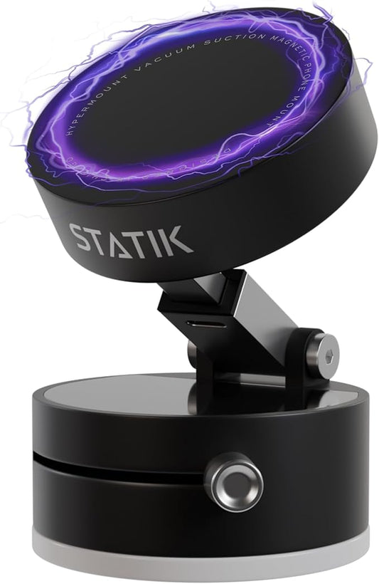 Statik HyperMount® Vacuum Phone Mount - Magnetic Phone Holder, Vacuum Seal Car Phone Mount, Use It on Smooth Surfaces, Compatible with Apple MagSafe, Magnetic Rings Included for Android Devices