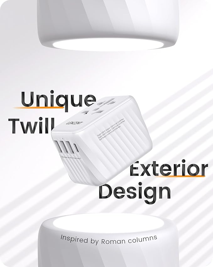 LENCENT Universal Travel Power Adapter, International AC Plug Adaptor with 3 USB A Ports 1 Type C PD Wall Charger Worldwide Travel Essentials for US to EU UK Ireland Australia (Type C/G/A/I) White