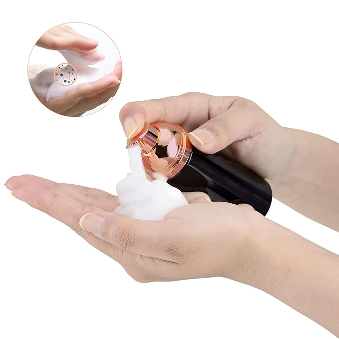 2oz Foam Pump Bottle (3PCS) Empty Travel Foaming Dispenser for Hand Soap, Lash Cleanser, Shampoo (60ml, Rose Gold &Black