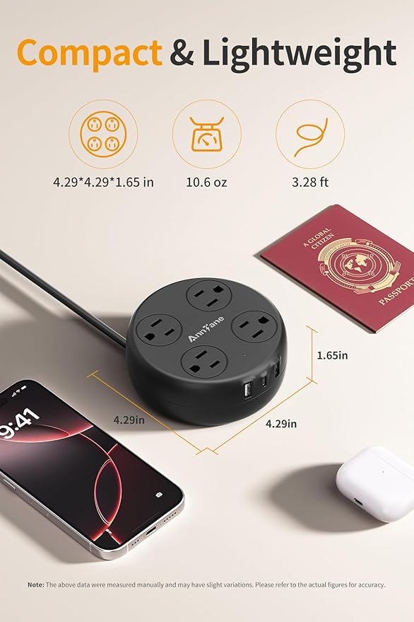 India Travel Adapter with USB C, US to India Plug Adapter with 4 Outlets 3 USB Ports, Type D Outlet Adapter for US to Bangladesh, India, Kuwait, Maldives (Black)