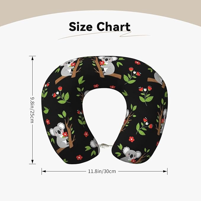 Travel Pillow for Boys and Girls, Comfortable Neck Chin Head Support Cushion Leaves Flowers Cartoon Koala, Comfortable for Airplanes Car Sleeping Rest