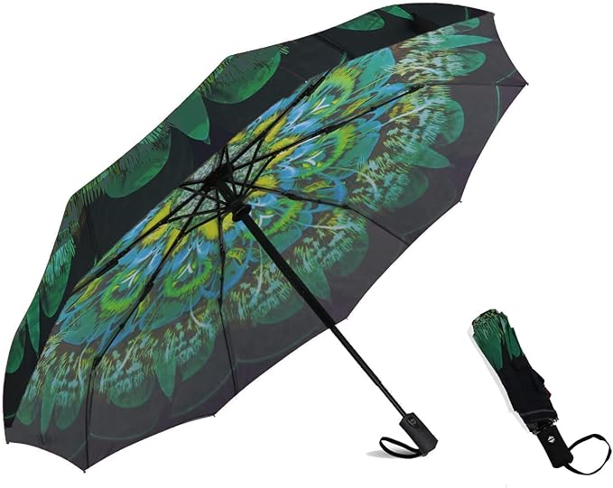 SIEPASA Windproof Travel Compact Umbrella-Automatic Umbrellas for Rain- Folding Umbrella, Travel Umbrella Compact, Small Portable Windproof Umbrellas for Men Women Teenage. (Green Peacock)