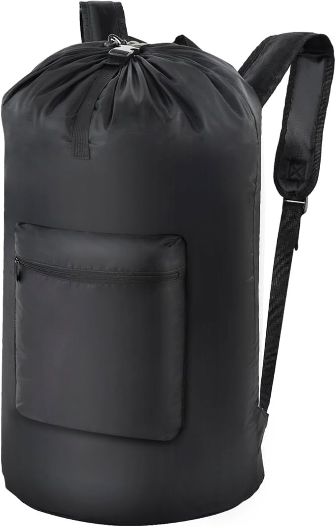 OTraki Backpack Laundry Bag, Large Travel Laundry Bag with Adjustable Shoulder Straps, Portable Heavy Duty Dirty Clothes Laundry Backpack Bag for College Dorm/Laundromat/Apartment, Black