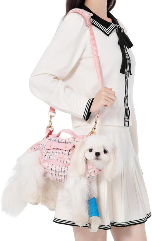 Wakytu Dog Lift Harness Dog Carrier Dog VES Harness Adjustable Dog Leash with Small Puppy Treat Bag（Pink,XS）