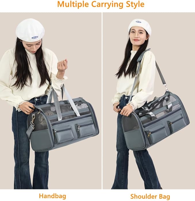 Cat Carrier, Small Dog Carrier for Small Medium Pets Up to 15 Lbs，Pet Carrier Airline Approved,Soft-Sided Puppy Travel Bag with Safety Zippers,Chihuahua Carry Case, Kitty Cloth Cage